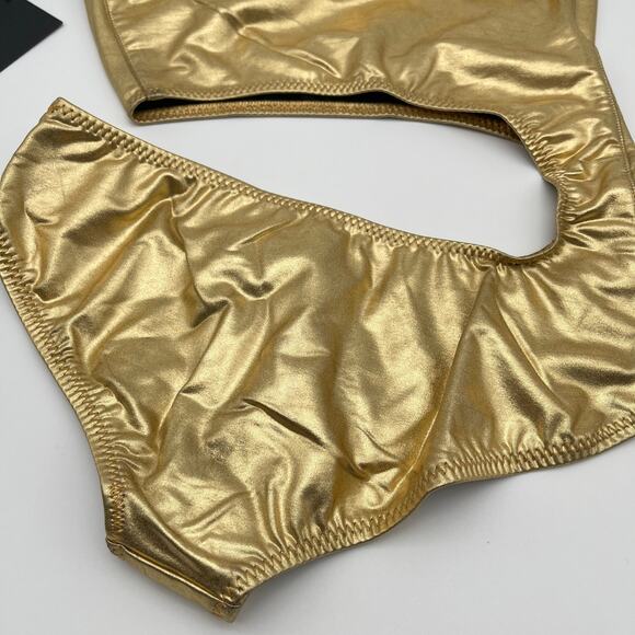 Norma Kamali | NWT Shane Metallic Gold Foil One Piece Bathing Suit Bodysuit S - Picture 12 of 13